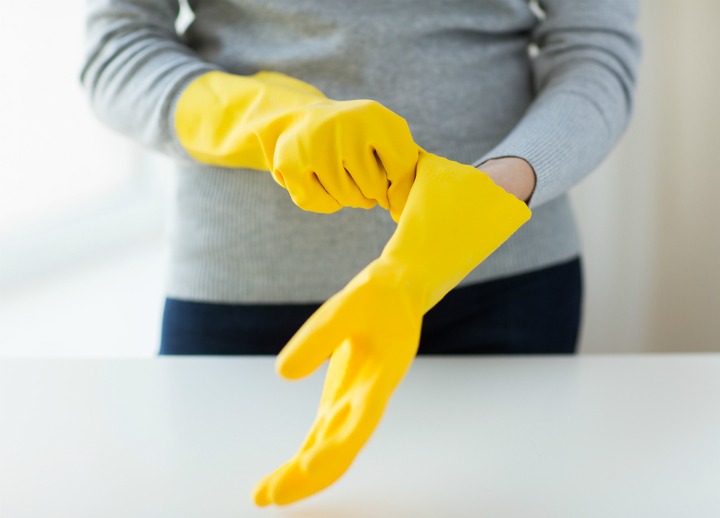 gloves during bathroom clean